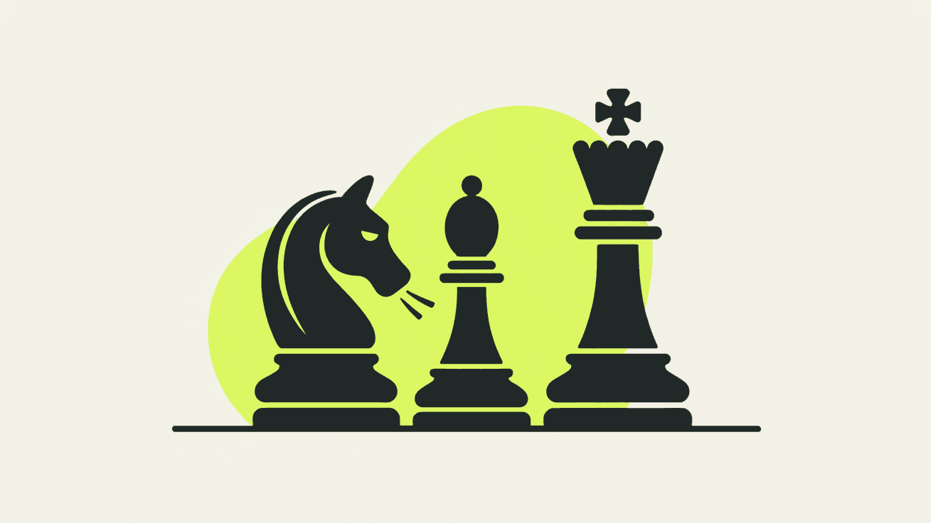 Illustration: A chess board where one side's pieces are documents and the other side's have all been knocked flat