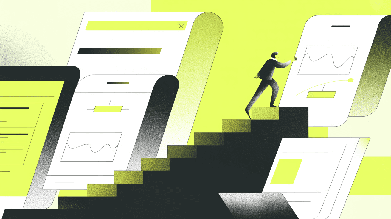 Illustration: A staircase where each step is a stone tablet, one lit at a time as a figure ascends