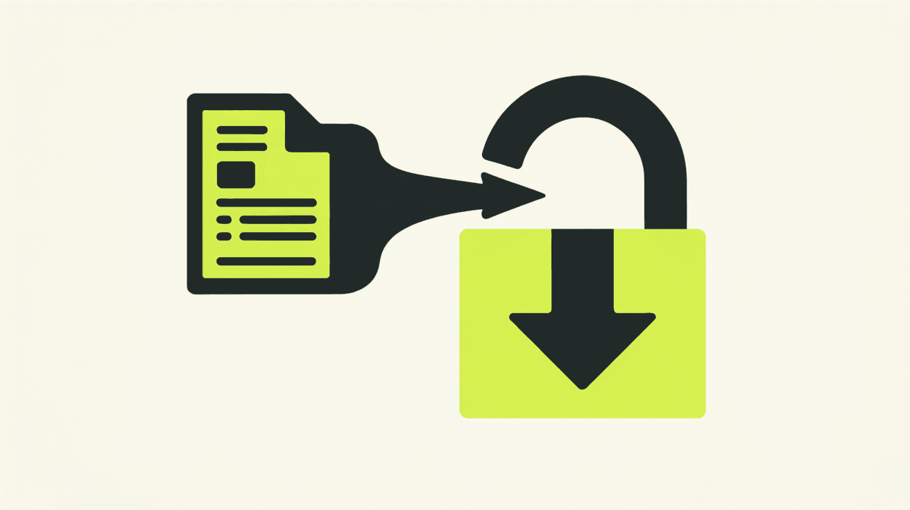 Illustration: A git branch node morphing into a padlock that clicks open into a download arrow β single line-art idea, no text