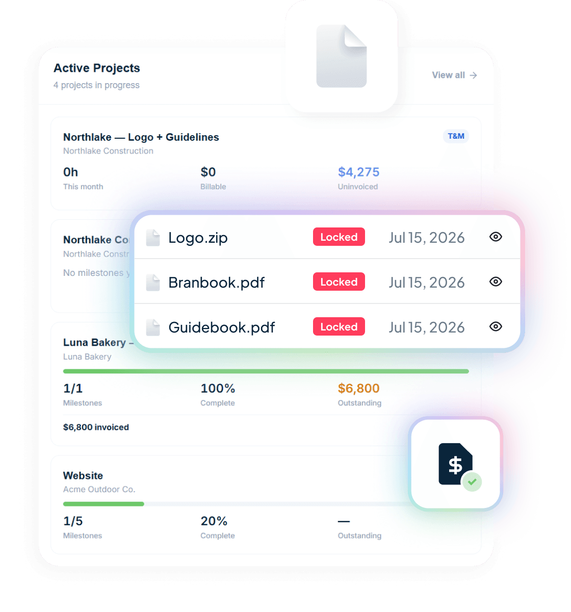 Handl screenshot — Deliverables held until payment.
