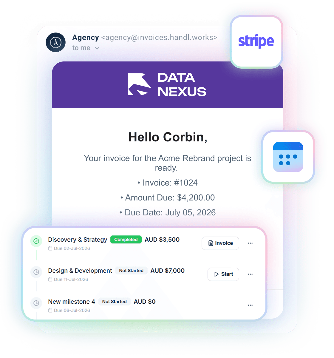 Handl screenshot — Keep clients informed.