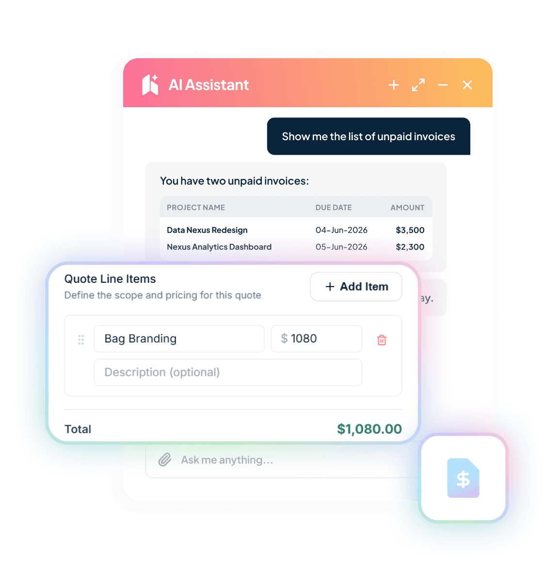 Handl screenshot — Watch budgets and margin.