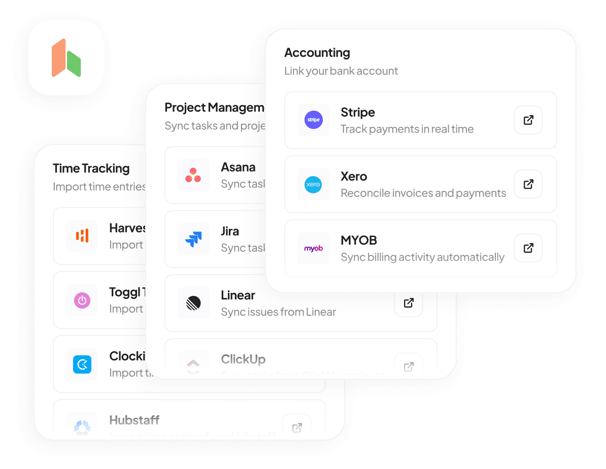 Handl connecting to time-tracking, project-management and accounting tools.