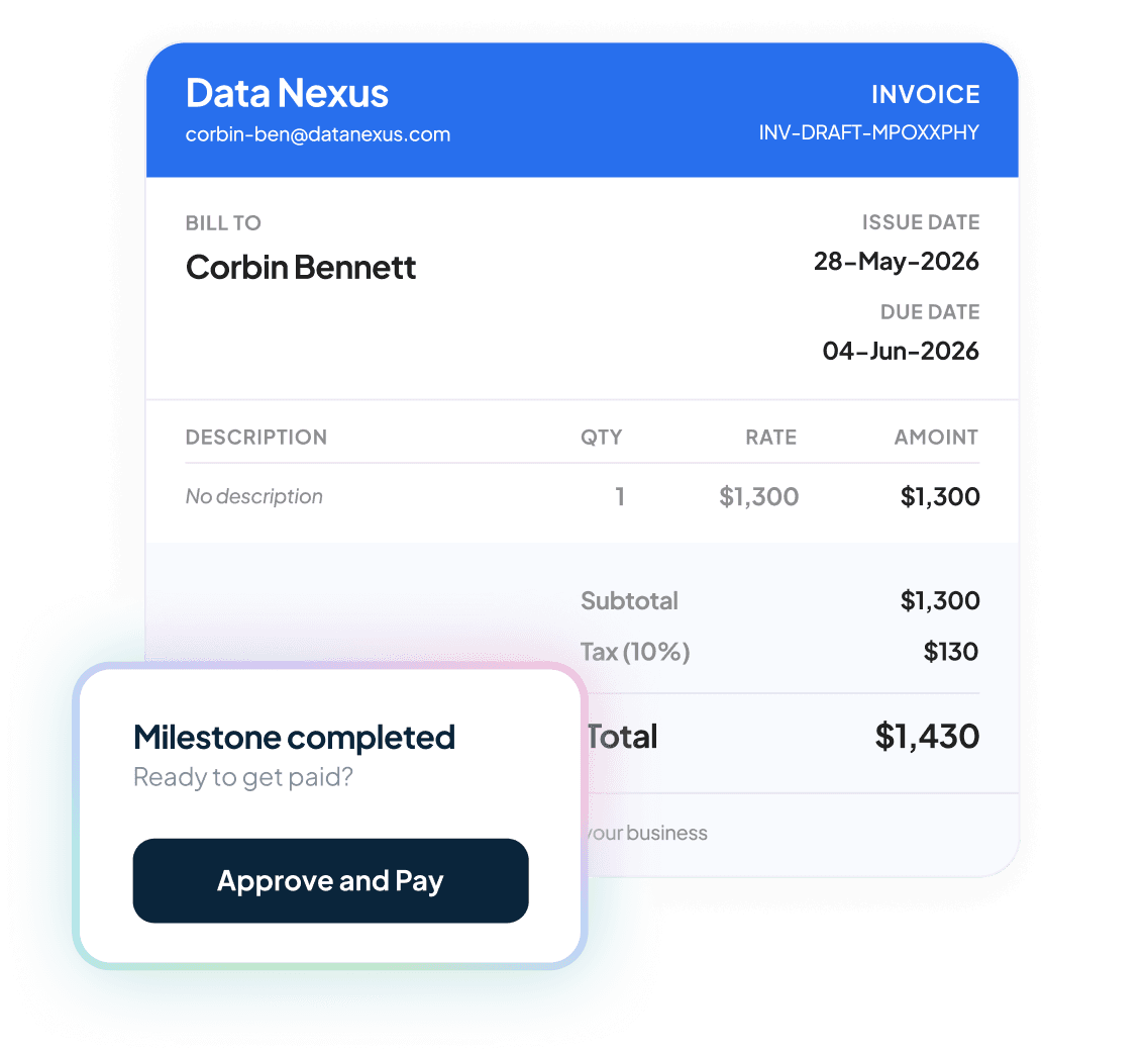 Handl — a completed milestone with an Approve and Pay invoice